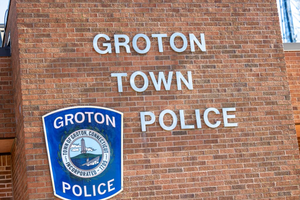 Closeup of the Groton Town Police Sign