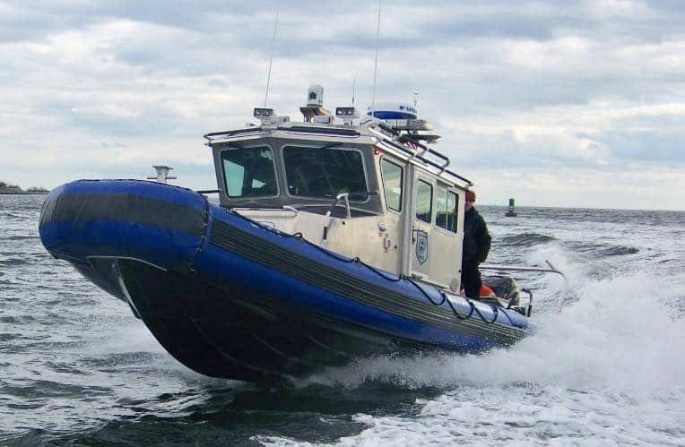 Groton Police Department Boat in the water.